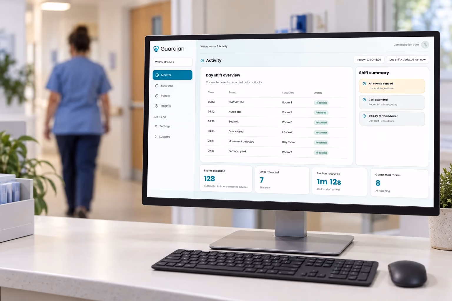 Guardian care records on a computer screen
